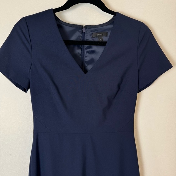 J. Crew Cap-Sleeve V-Neck Midi Dress | Italian Stretch Wool | Blue | Size 0 - Picture 8 of 15